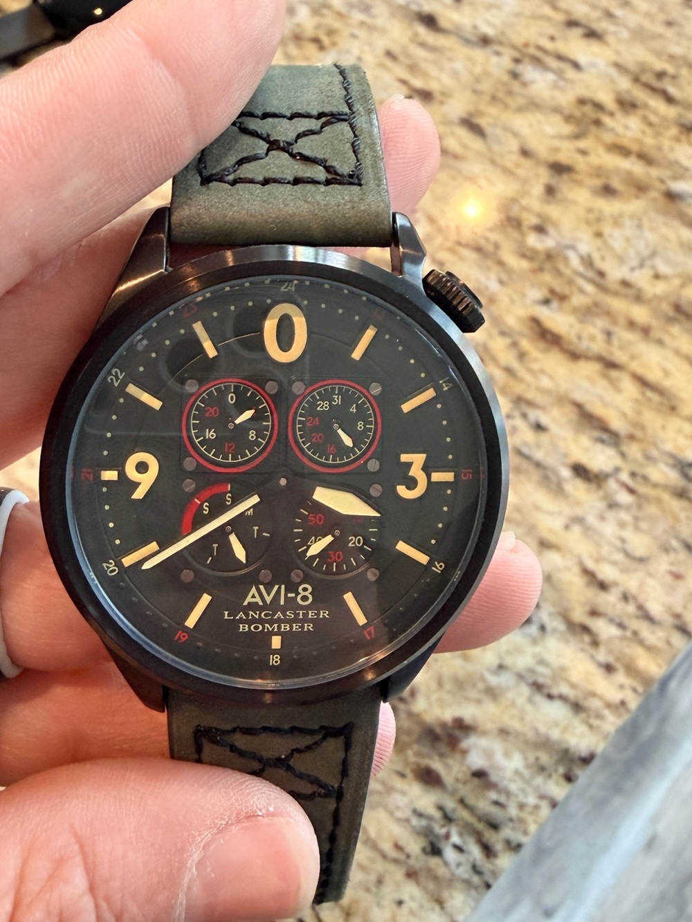 AVI-8 Lancaster Bomber Pilot Watch - Black Dial, Olive Strap